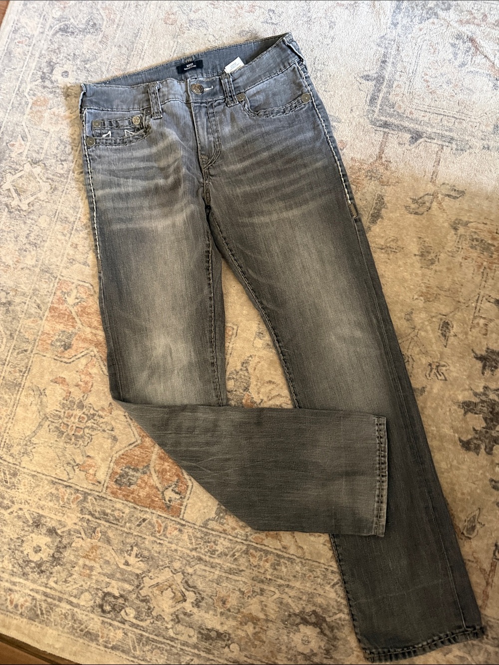 True Religion Men's Gray Washed Straight Jeans